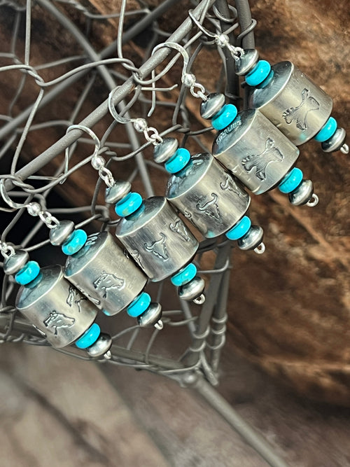 Sterling Silver and Turquoise Handcrafted Barrel Bead Earrings by Preston Haley
