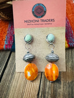 Handcrafted Turquoise, Spiny & Sterling Silver Beaded Dangle Earrings
