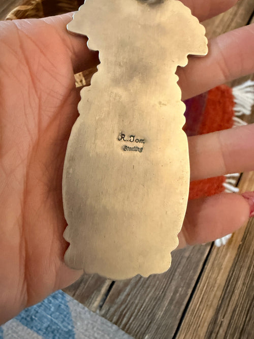 Handcrafted Sterling Silver and Number 8 Turquoise Kachina Pendant by Ronald Tom