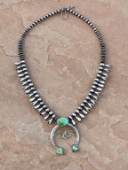 Beautiful Handmade Sterling Silver & Sonoran Mountain Turquoise Squash Blossom Necklace