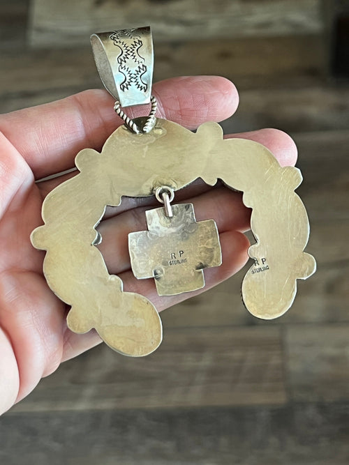 Apache Made Sterling Silver and Egyptian Turquoise Naja Pendant by Rosella Paxson