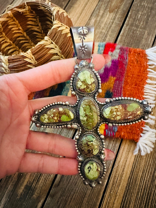 Handcrafted Sterling Silver & Egyptian Turquoise Cross Pendant by Rosella Paxson
