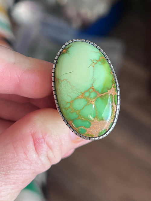 Raymond Coriz Handcrafted Emerald Valley Turquoise Cocktail Ring, Size 8