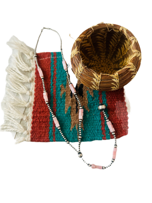 Handcrafted Queen Pink Conch & Sterling Silver Beaded Lariat Necklace