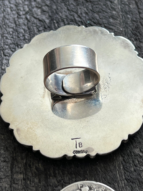 Handcrafted Sterling Silver and Purple Spiny Oyster Cluster Ring by Tyler Brown, Adjustable