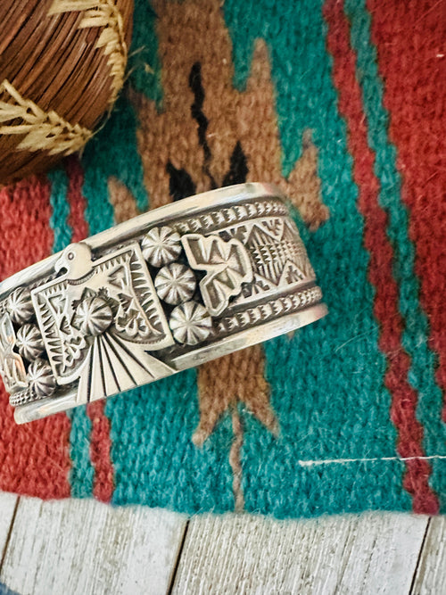 Handcrafted Old Pawn Sterling Silver Thunderbird Cuff Bracelet
