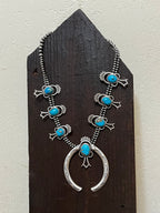 Handmade Sterling Silver & Kingman Turquoise Beaded Squash Blossom Naja Necklace