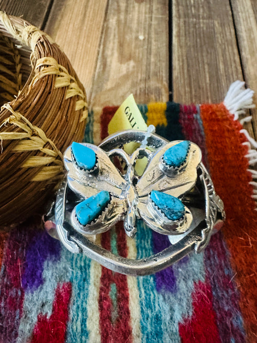 Handcrafted Old Pawn Sterling Silver & Turquoise Butterfly Cuff Bracelet