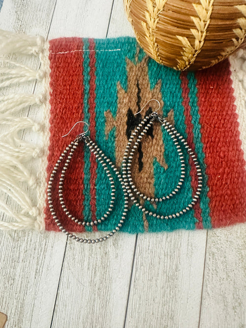 Handmade Sterling Silver Pearl Dangle Double Hoop Earrings 3mm