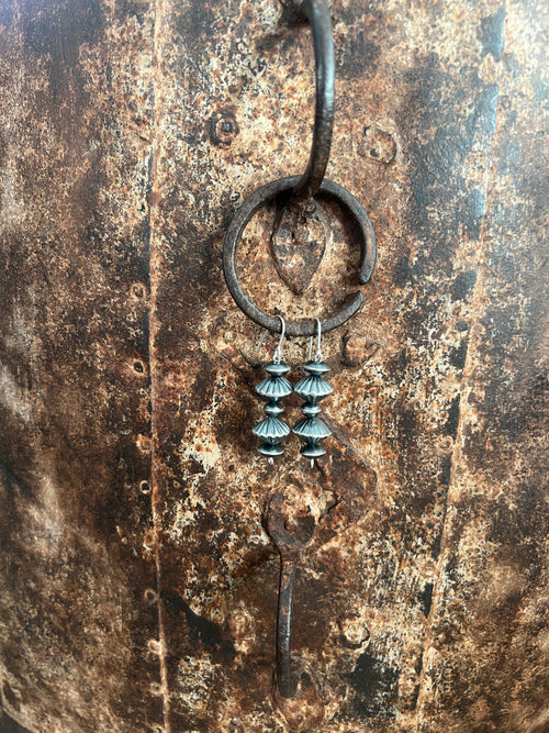 Navajo Sterling Silver Handmade Beaded Drop Earrings