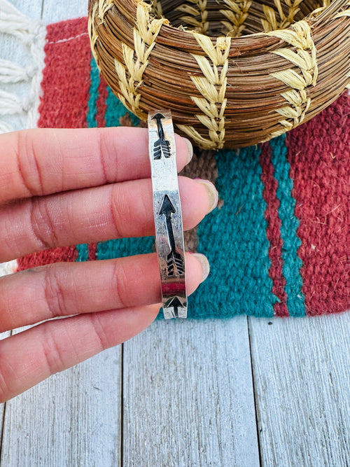 Old Pawn Hand Stamped Sterling Silver Arrow Cuff Bracelet