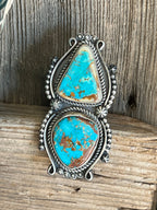 Apache Sterling Silver and Pilot Mountain Two Stone Ring by Rosella Paxson, Size 10