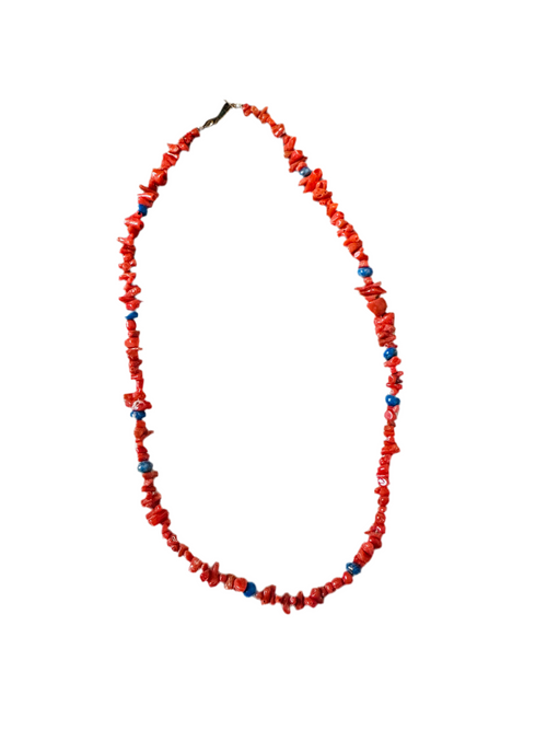 Handcrafted Apple Coral, Lapis & Sterling Beaded Necklace