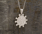 Hammered Disc Pendant w/ Beaded Frame Necklace