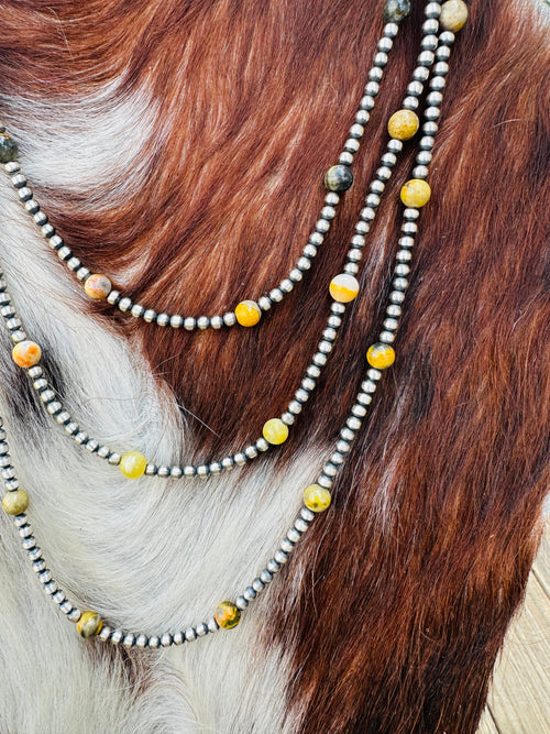 Handcrafted Bumblebee and Sterling Silver Pearl Beaded Necklace