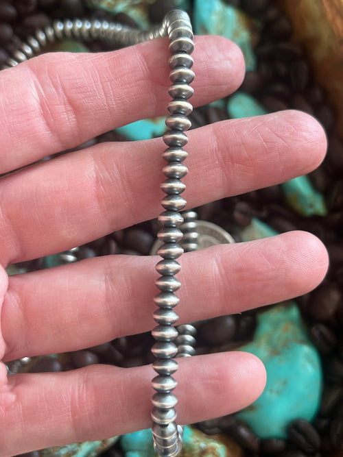 Vinita Cowboy Handcrafted 5.5mm Sterling Silver Navajo Saucer Pearls, 21 inches