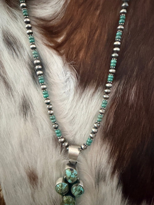 Handcrafted Turquoise & Sterling Silver Cluster Beaded Necklace by Darrin Livingston