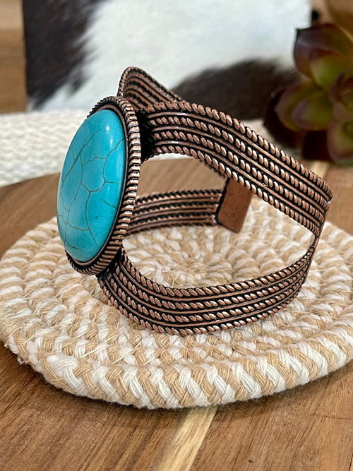 Vintage Handmade Copper & Faux Turquoise Cuff