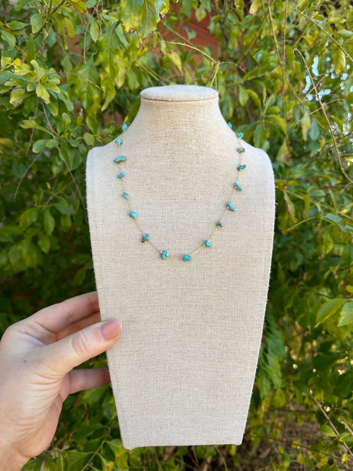 “The Golden Collection” Wild Storm Handmade Turquoise Beaded 14k Gold Plated Necklace
