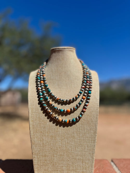 Handmade 8mm Sterling Silver Spice Beaded Necklace w/ 2 inch extender