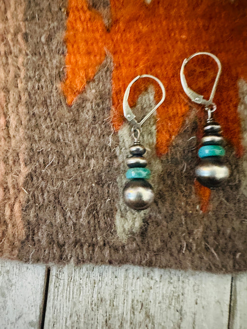 Navajo Turquoise & Sterling Silver Pearl Dangle Earrings
