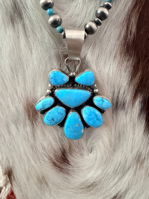 Handcrafted Turquoise & Sterling Silver Cluster Beaded Necklace by Travis Jim
