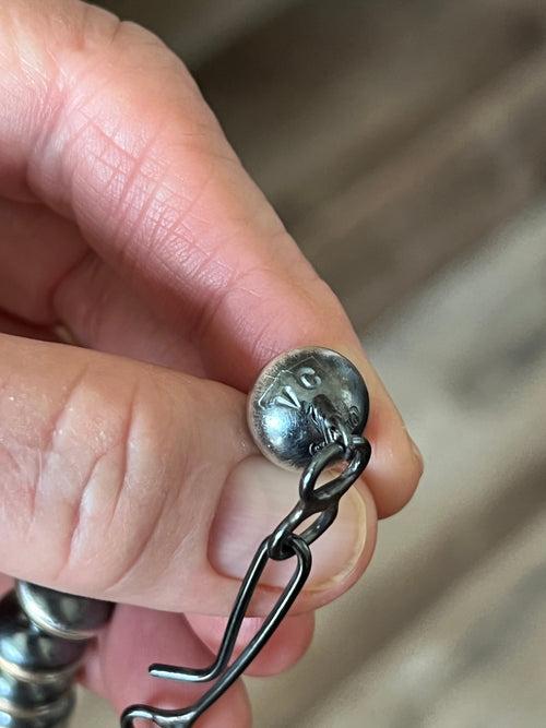 Vinita Cowboy Handcrafted 11.5mm Sterling Silver Saucer Pearl Beaded Necklace, Multiple Lengths