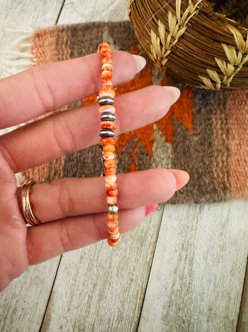 Navajo Sterling Silver Pearl & Spiny Oyster Beaded Bracelet