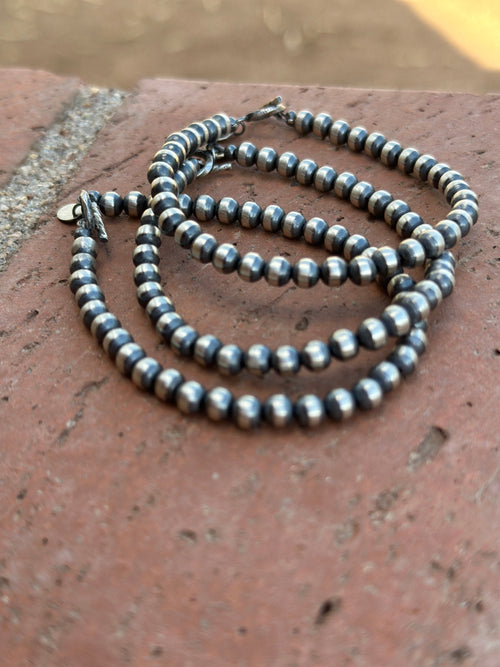 Handcrafted Sterling Silver Pearl 5mm Beaded Bracelet 7.5 inch