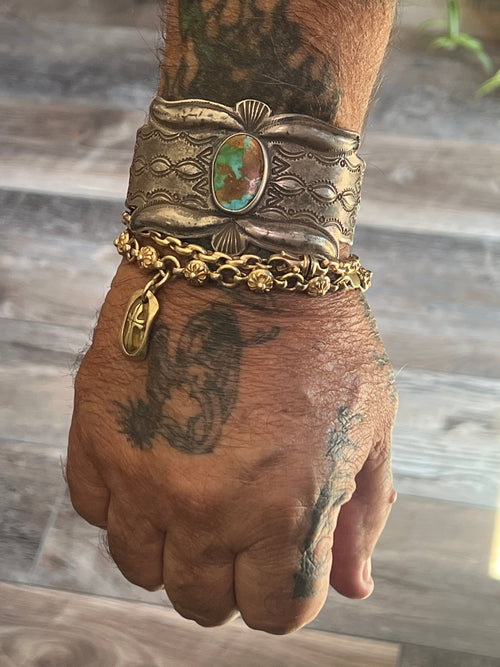 Handcrafted & Hand Forged Old Pawn Sterling Silver Ingot Turquoise Cuff Bracelet by Santa Fe Artist, Buffalo: The Royston