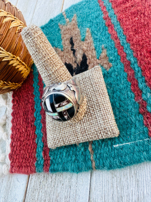 Old Pawn Handcrafted Multi Stone & Sterling Silver Inlay Ring Size 11.75