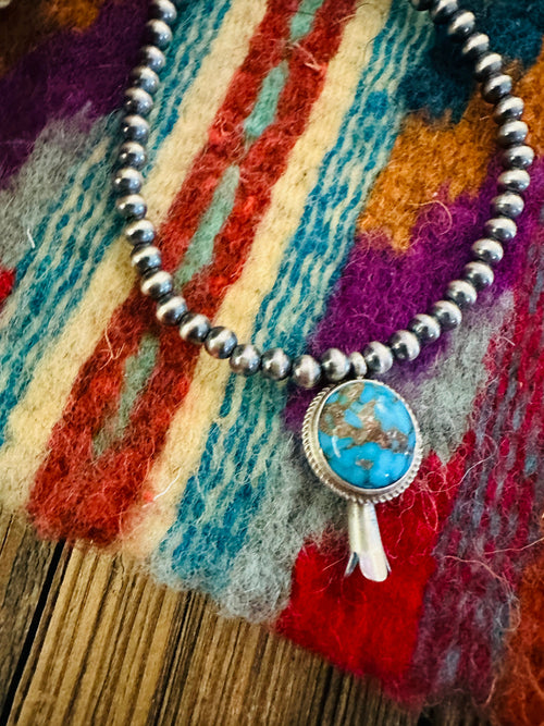 Handcrafted 3mm Sterling Silver Pearl & Turquoise Blossom Stretch Bracelet