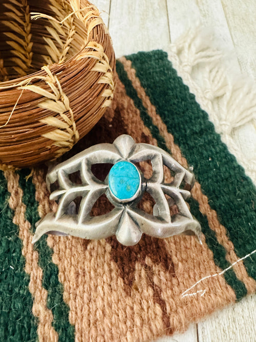 Handcrafted Old Pawn Turquoise & Sterling Silver Cuff Bracelet