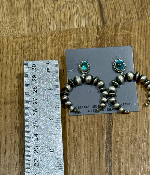 Handcrafted Turquoise & Sterling Silver Naja Beaded Dangle Earrings