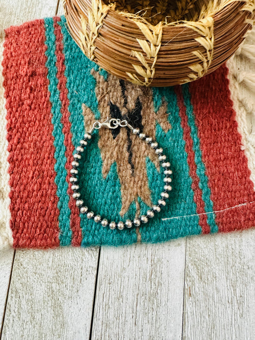 Navajo 5mm Sterling Silver Pearl Beaded Bracelet