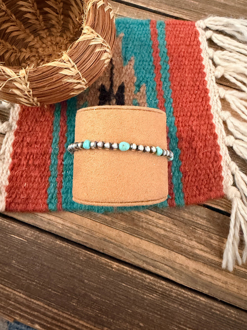Handcrafted Turquoise & Sterling Silver Pearl Beaded Bracelet