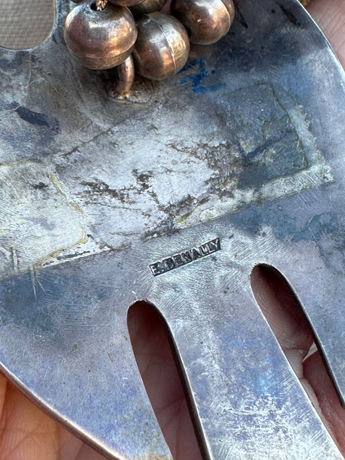 Estate Collection Old Pawn Navajo Turquoise & Coral Sterling Silver Chip Inlay Thunderbird Squash Blossom Necklace