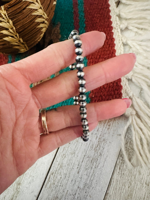 Handcrafted Sterling Silver 5mm 7.5”Pearl Beaded Stretch Bracelet