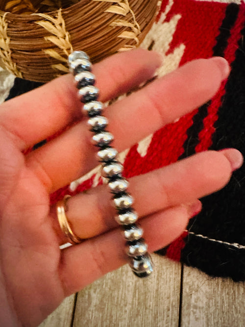 Navajo 8mm Sterling Silver Pearl Beaded Stretch Bracelet 7"