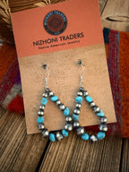 Handcrafted Turquoise & Sterling Silver Pearl Beaded Dangle Hoop Earrings