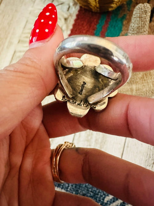 Old Pawn Navajo Sterling Silver & Orange Spiny Flower Ring Size 9