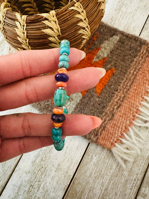 Navajo Multi Stone & Sterling Silver Beaded Bracelet