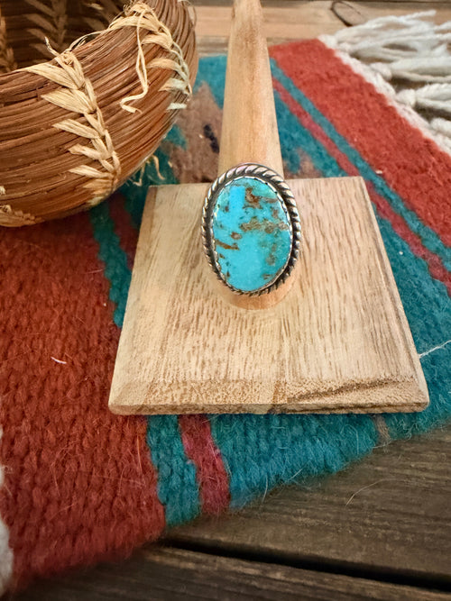 Old Pawn Handcrafted Turquoise & Sterling Silver Cigar Band Ring Size 10