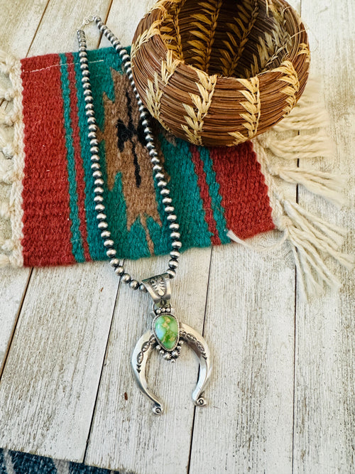 Navajo Sterling Silver & Sonoran Gold Turquoise Beaded Naja Necklace