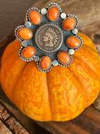 Sterling Silver, Indian Head Penny and Spiny Oyster Shell Cluster Ring by Rosella Paxson, Size 9