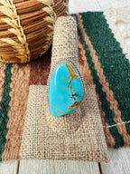 Old Pawn Handcrafted Turquoise & Sterling Silver Ring Size 8.5