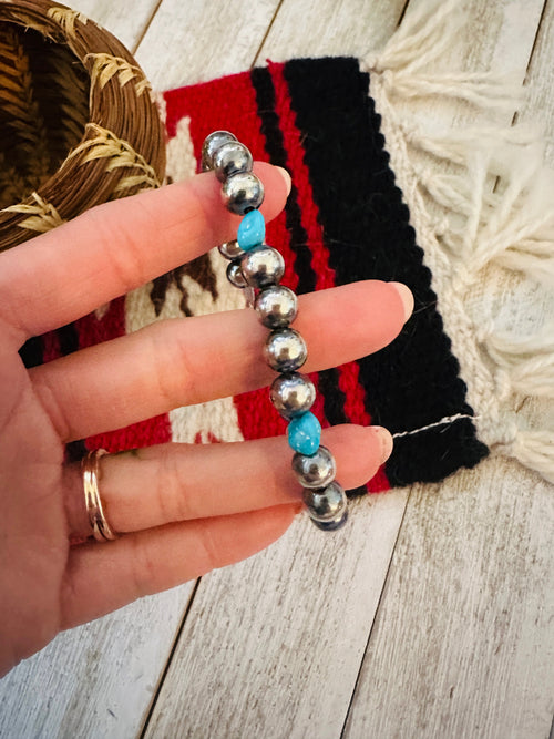 Handcrafted Turquoise & Sterling Silver Pearl Beaded Bracelet