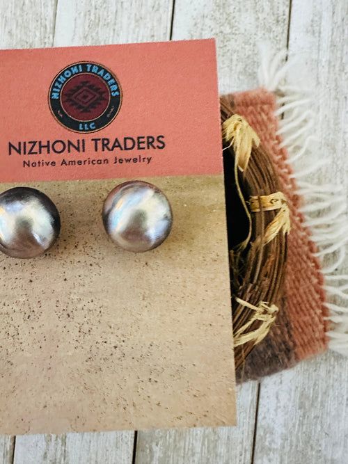 Navajo Sterling Silver Pearl Stud Earrings 16mm