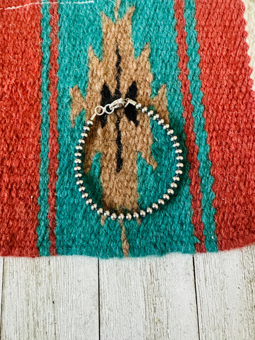 Navajo 4mm Sterling Silver Pearl Beaded Bracelet