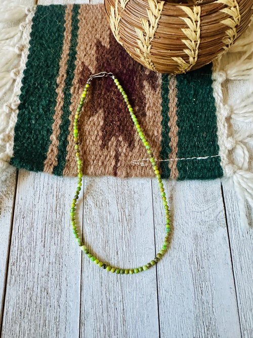 Handcrafted Green Turquoise & Sterling Silver Beaded Necklace